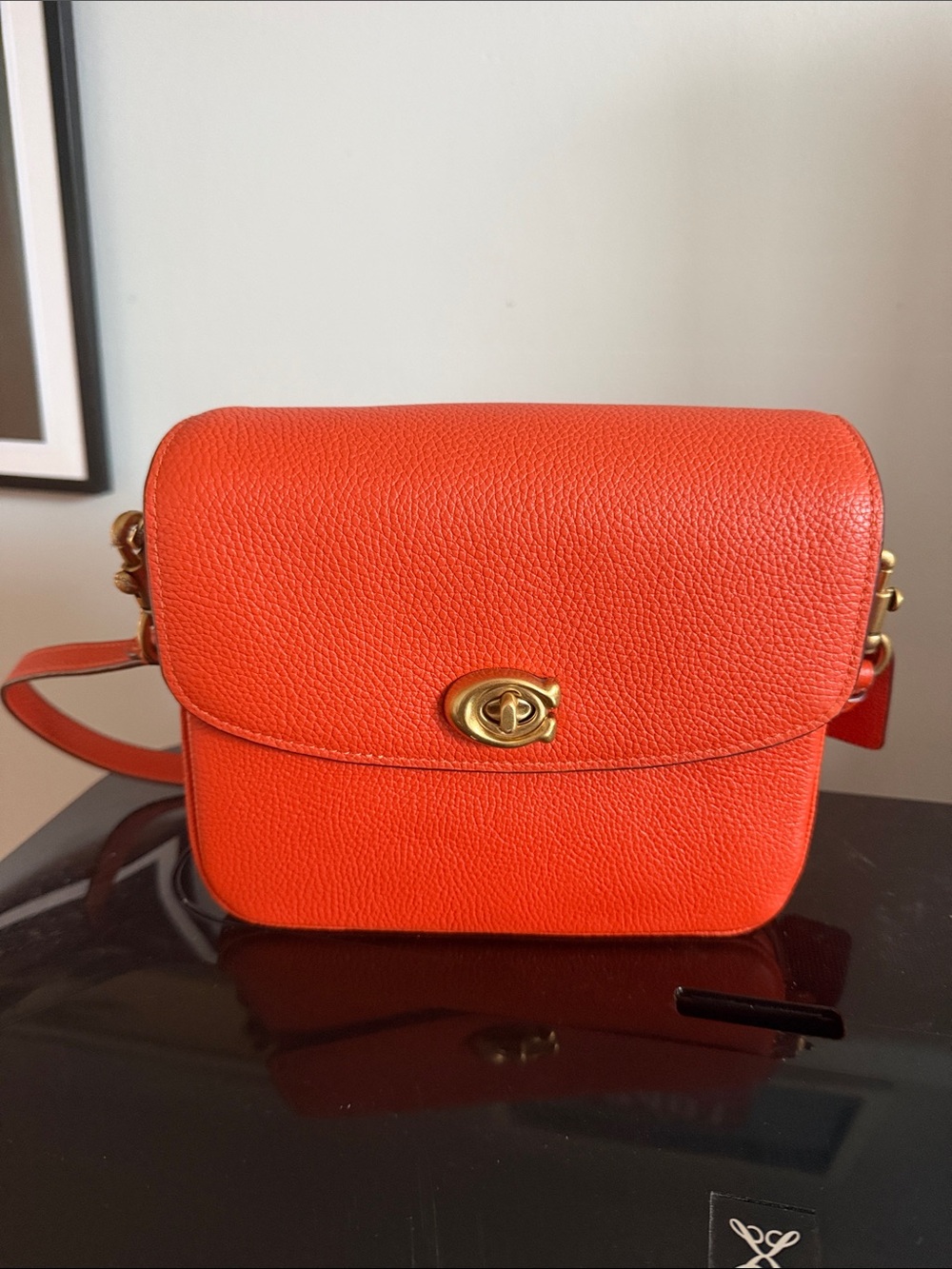 Orange Leather Crossbody Bag with Gold Hardware